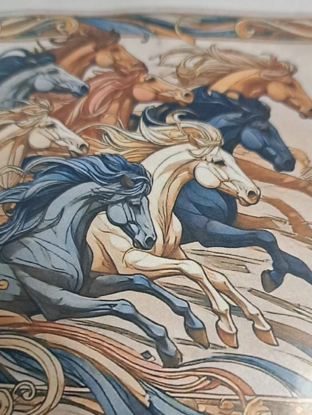 Galloping Horses Wall Art Print — Blue and Tan Decorative Panel